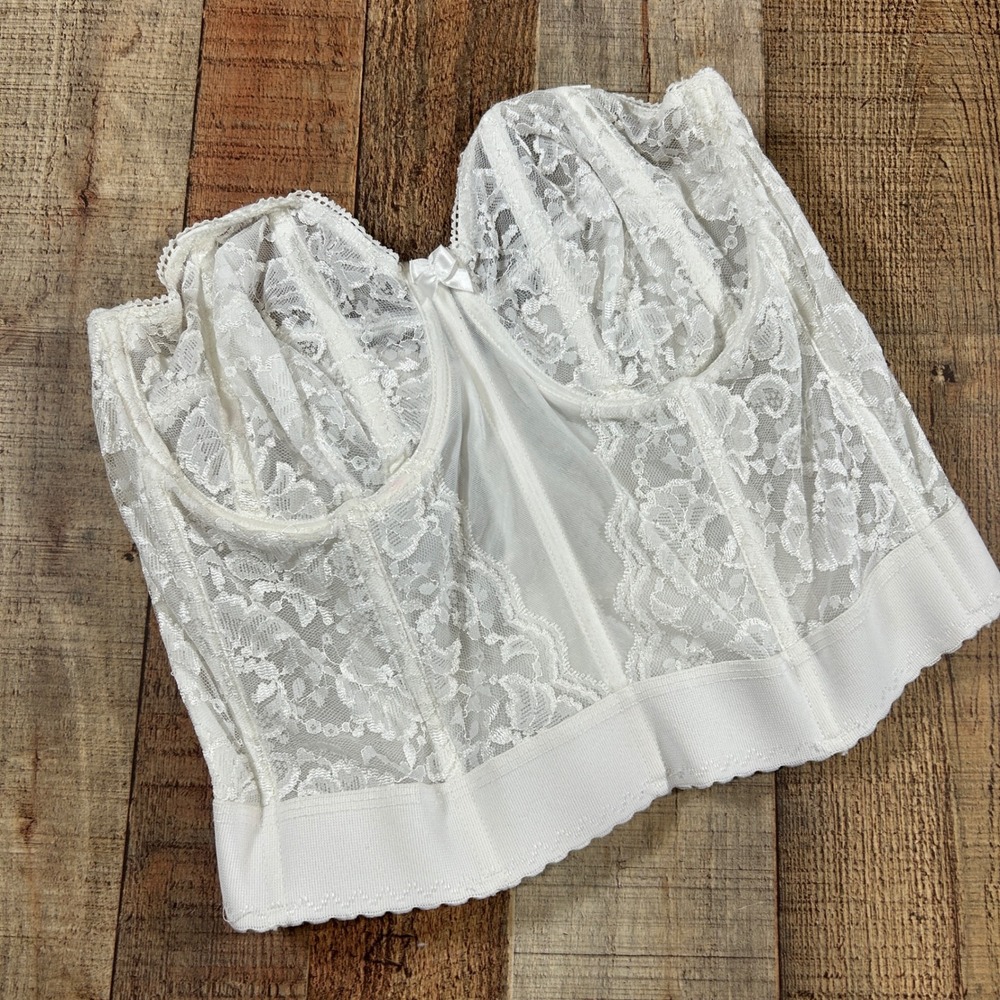 Vintage Goddess 689 Longline Strapless Bra 38D White Bridal Corset Bustier